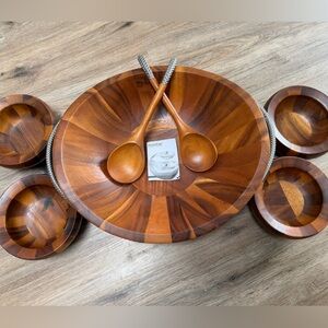 Nambe Acacia Wood Serveware Set with Spoons